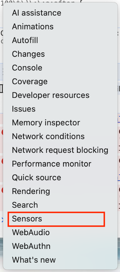 Sensors‑Panel in den Chrome Developer Tools
